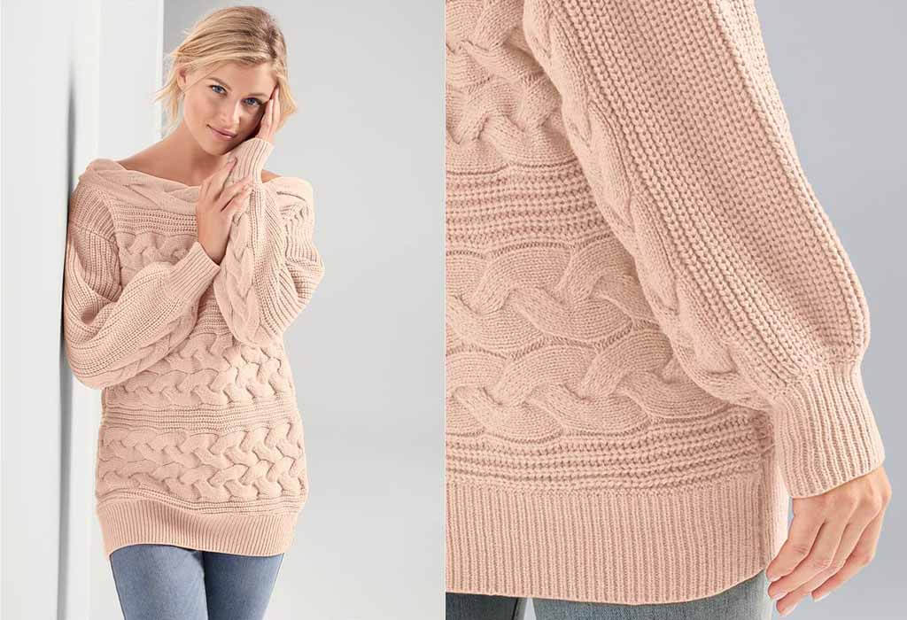 Boat Neck Cable Knit Sweater by Venus