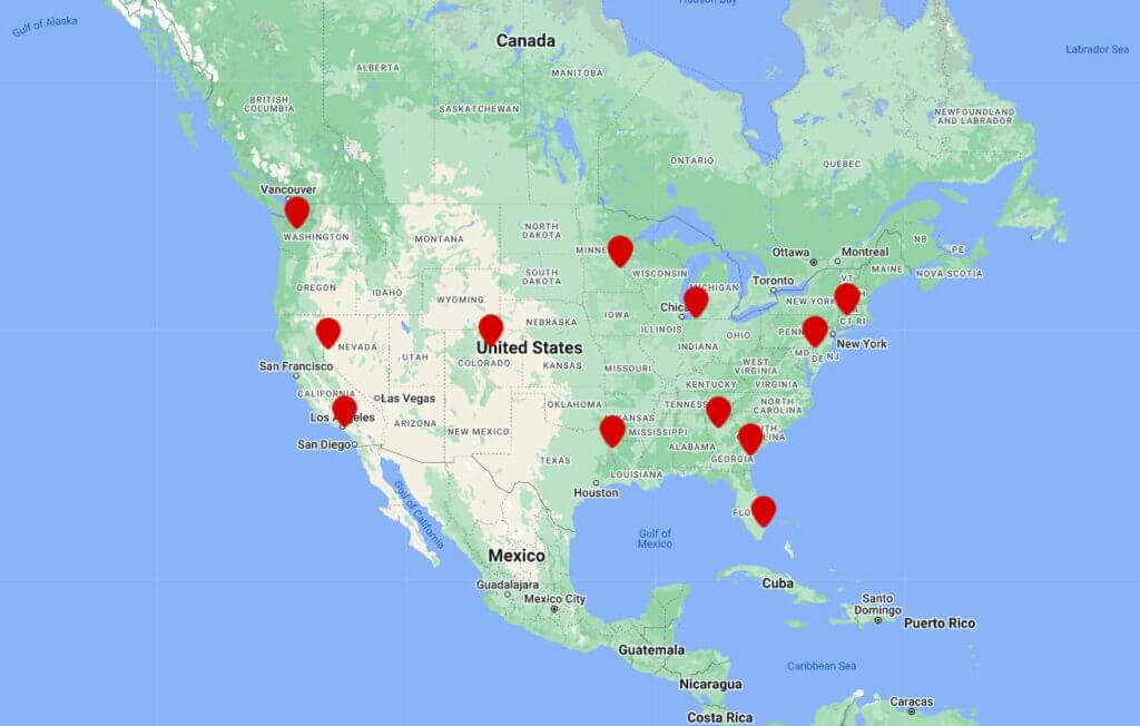 Map of TireRack Distribution Centers by TireRack