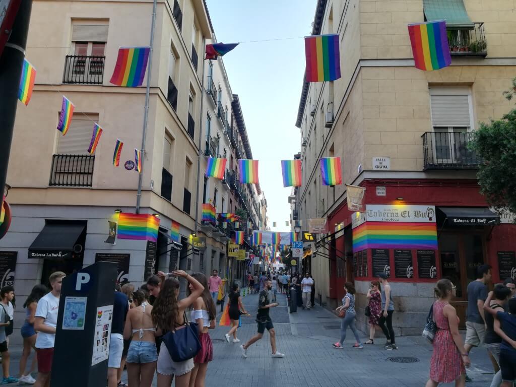 Street in Chueca neighbourhood (Madrid) during WorldPride 2017