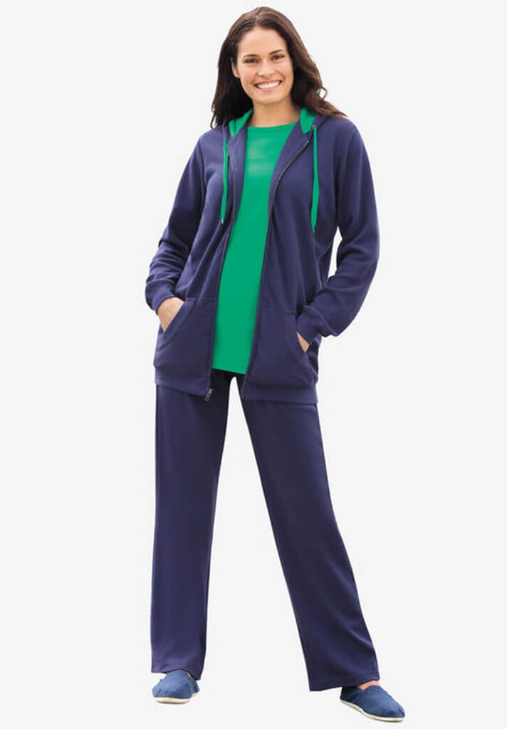 Contrast Tie Hoodie Set - by Woman Within