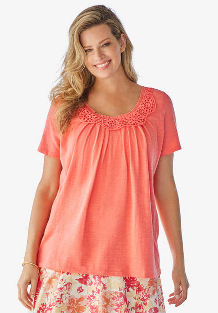 Crochet-Trim Knit Top - by Woman Within