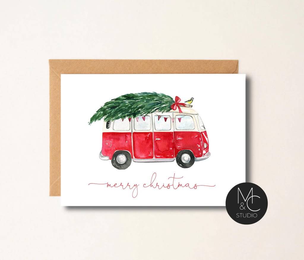 themilkandcreamco VW Bus Christmas Card - by Etsy