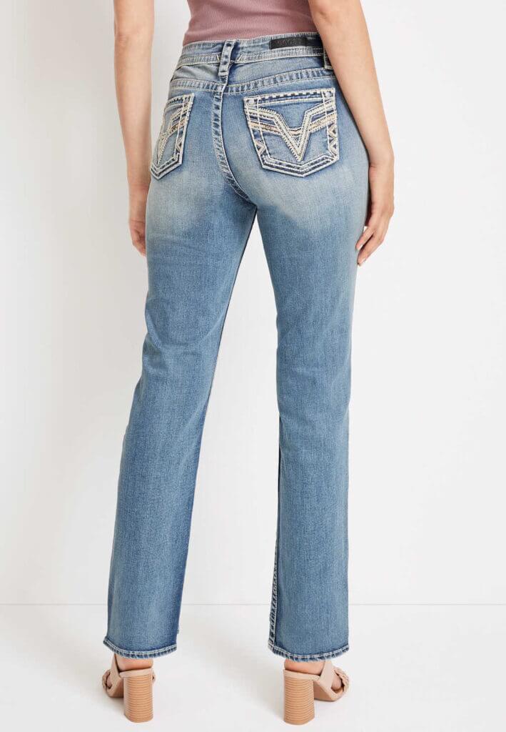 Vigoss Straight Heritage Gold Stitch Pocket Mid Rise Jeans - by Maurices