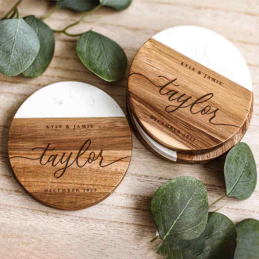 I Custom Weddings Custom Engraved Marble Wooden Coasters - by Etsy