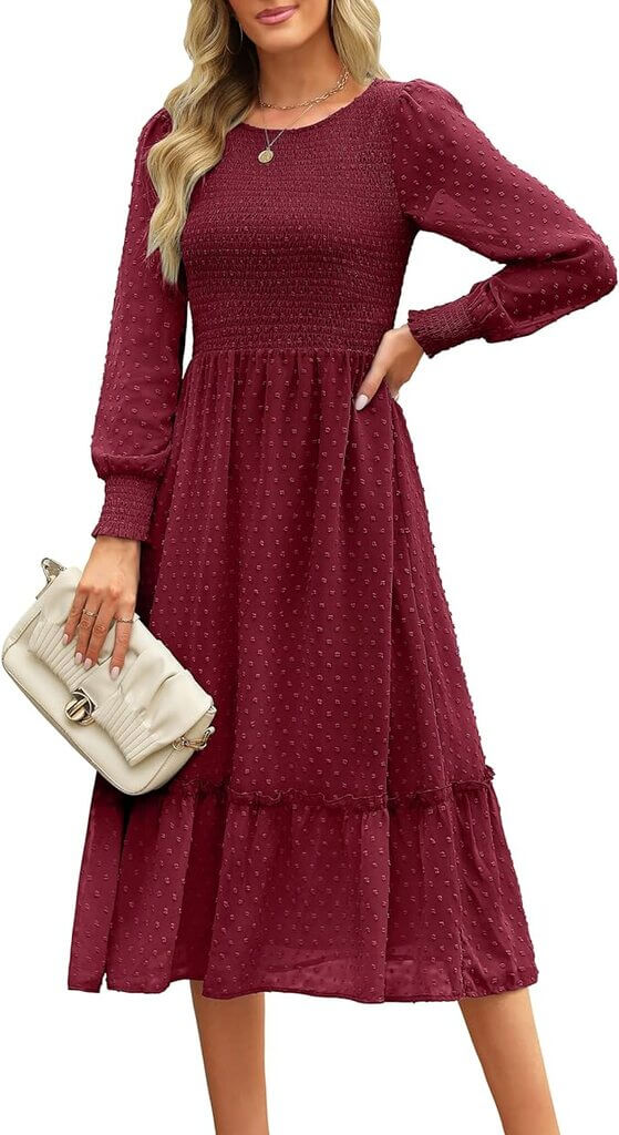 Maggeer Long-Sleeve Smocked Midi Dress - by Amazon