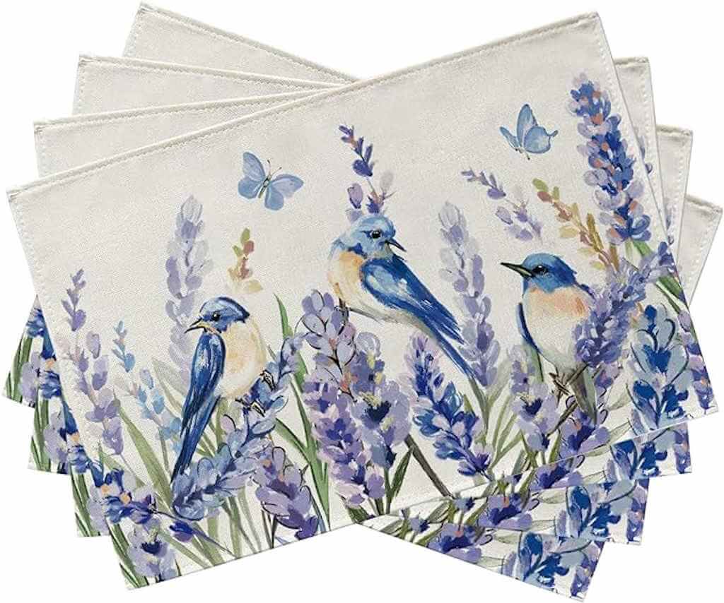 Seliem Bluebird Flower Placemats Set of 4 - By Amazon