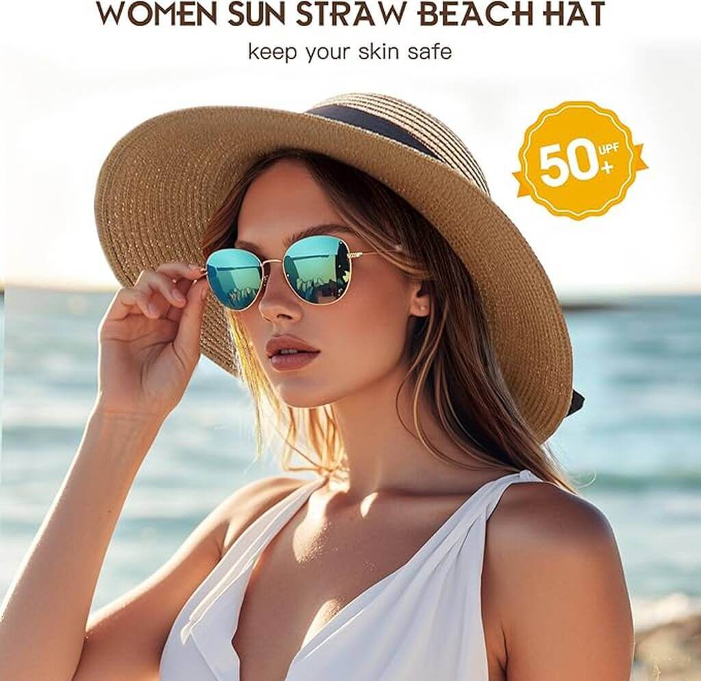 Trifabricy UPF 50+ Wide Brim Straw Sun Hat - by Amazon