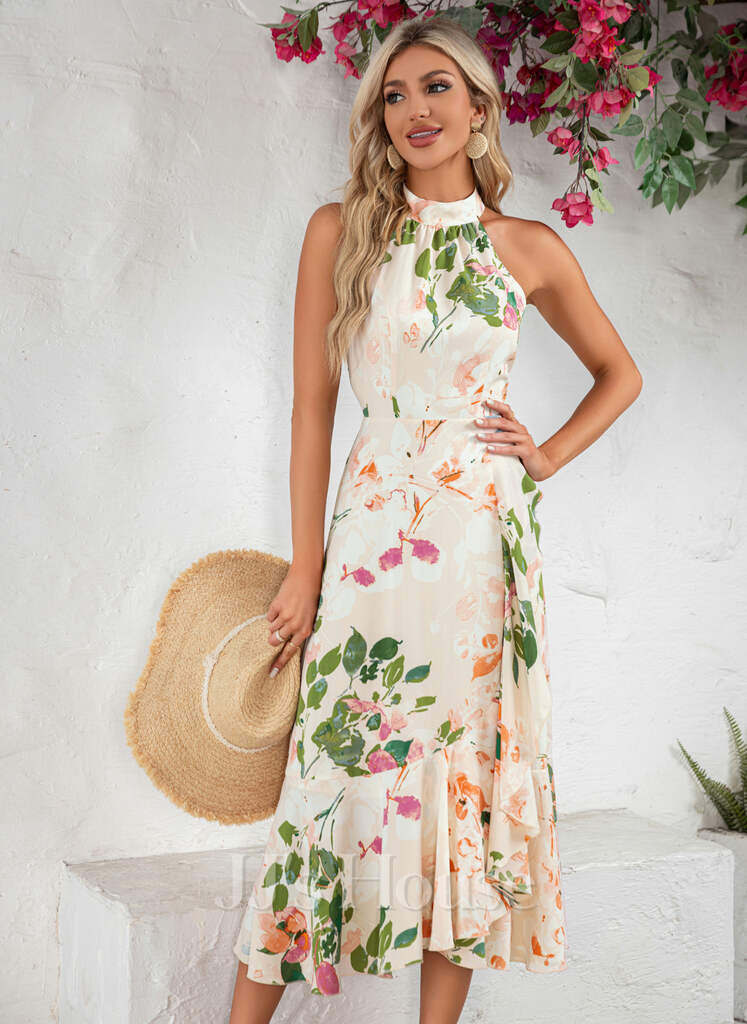 Tenaya Halter Chiffon Midi Dress - by JJS House