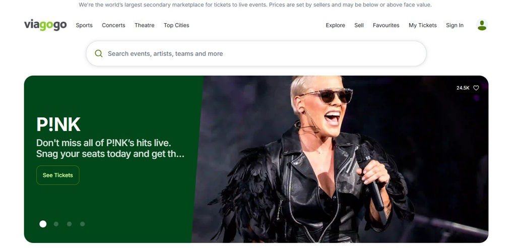 Viagogo's home page - by Viagogo